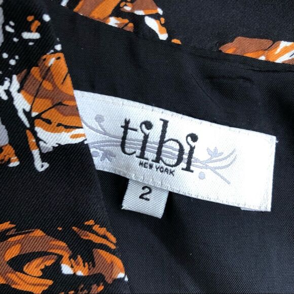Tibi silk brown black floral sheath dress v-neck 2 - Picture 2 of 4